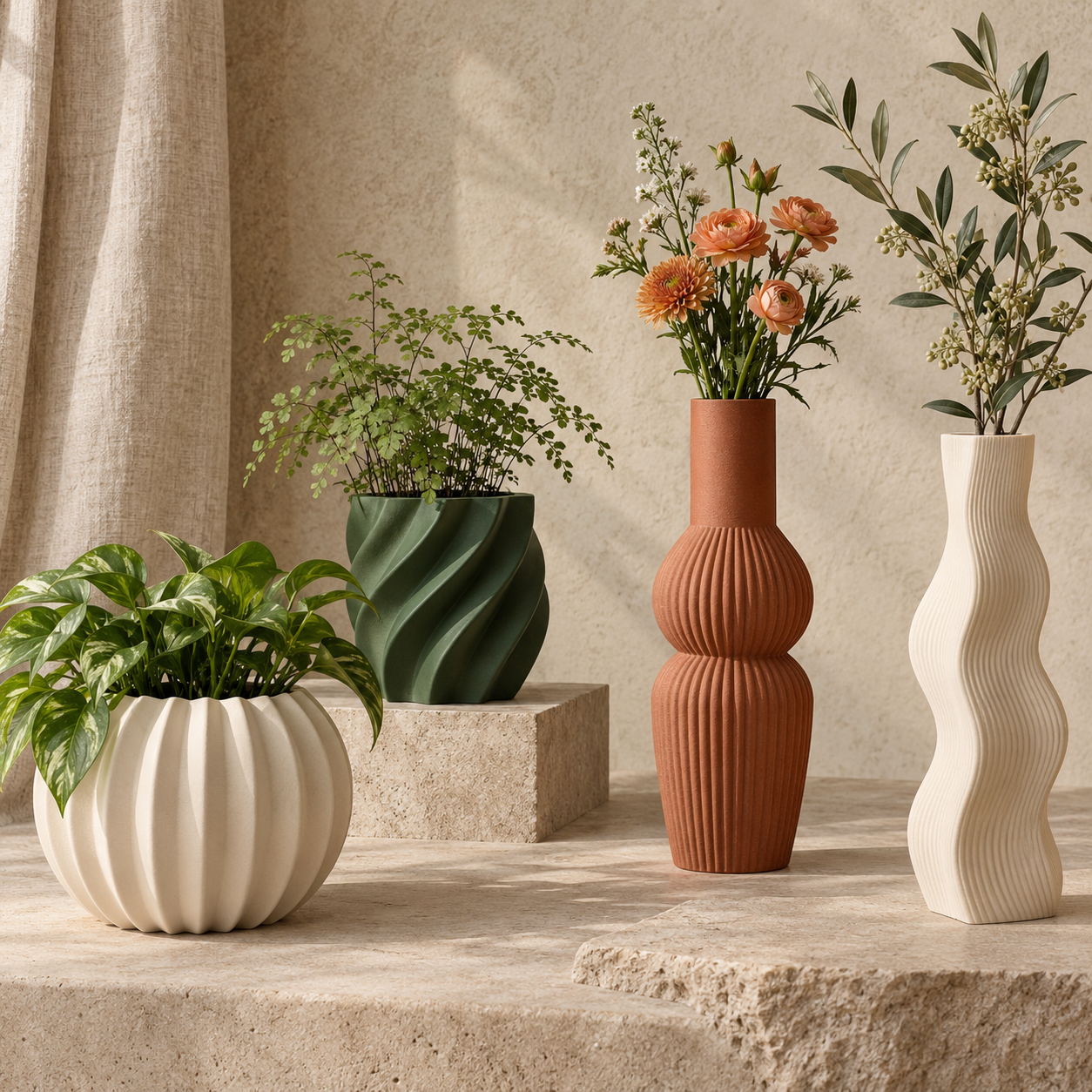 Sculptural vase collection concept for flower arrangements